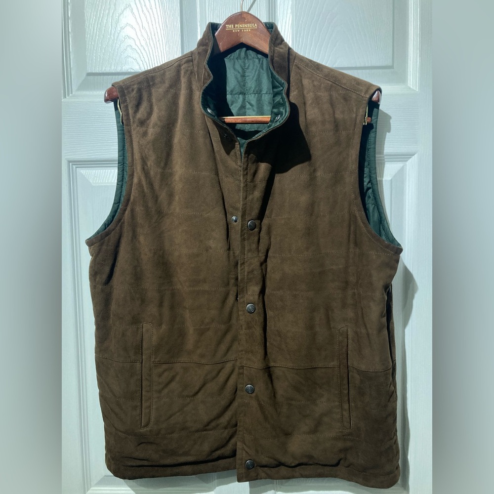 Peter Millar Reversible Green Brown Suede Vest M